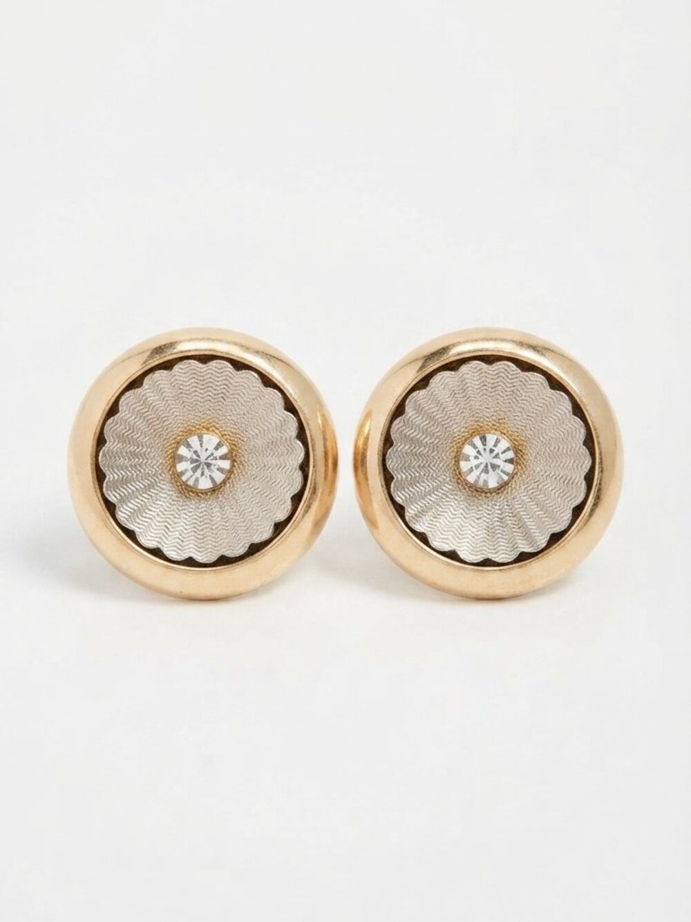 Vintage Gold-Tone & Silver-Tone Sunburst Clip-On Earrings | Retro Textured Butto